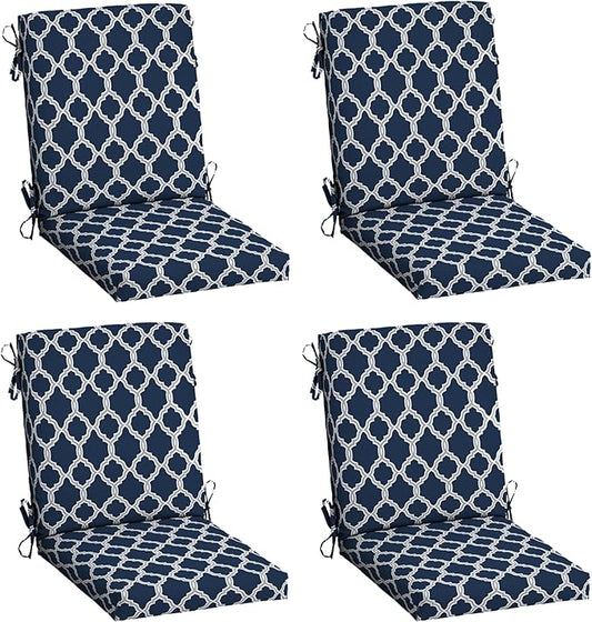 Arden 4-Pack earthFIBER Outdoor Patio Dining Chair Cushion, 20x44, Rain-Proof Seat Pad, Fade-Resistant Outdoor Cushion Sapphire Blue Garden Trellis