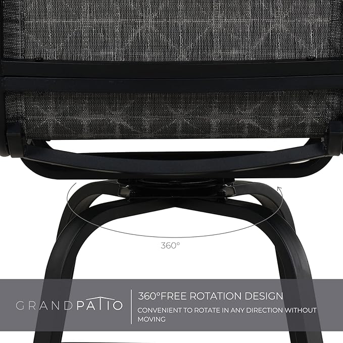 Grand patio Outdoor Swivel Bar Stools with Armrests Backs, 24" Height Patio Chairs for Porch Deck, Set of 4, Outdoor Sling Fabric (Black&Grey Plaid, 4PC)