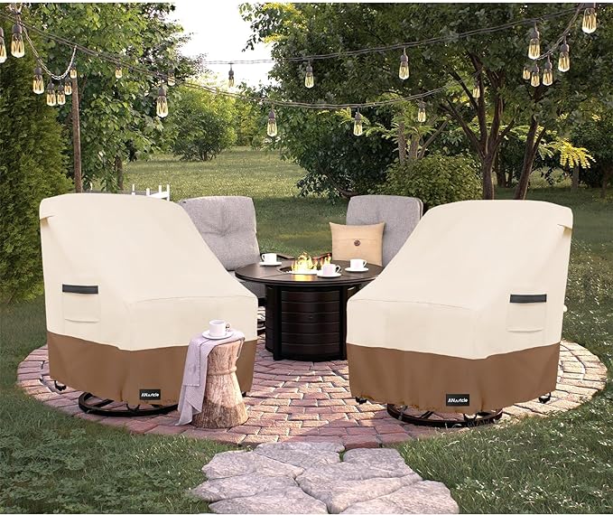 Outdoor Swivel Lounge Chair Cover 2 Pack,Waterproof Heavy Duty Lawn Patio Chair Covers,Patio Swivel Chair Covers for Outdoor Furniture (33 W x 35 D x 38.5 H inches)Beige&brown