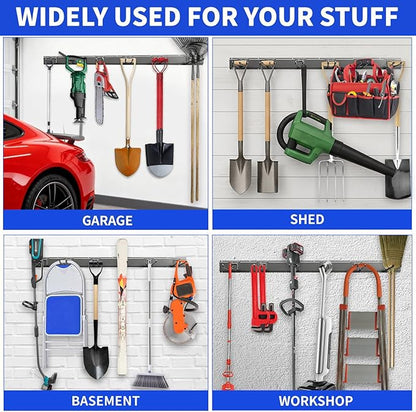 Garage Wall Organizer Wall Mount, 48inch Heavy Duty Garden Tool organizer Storage System, Easy Install With 6 Adjustable Hooks, For Garage, Basement, Shed, Workshop(Black)