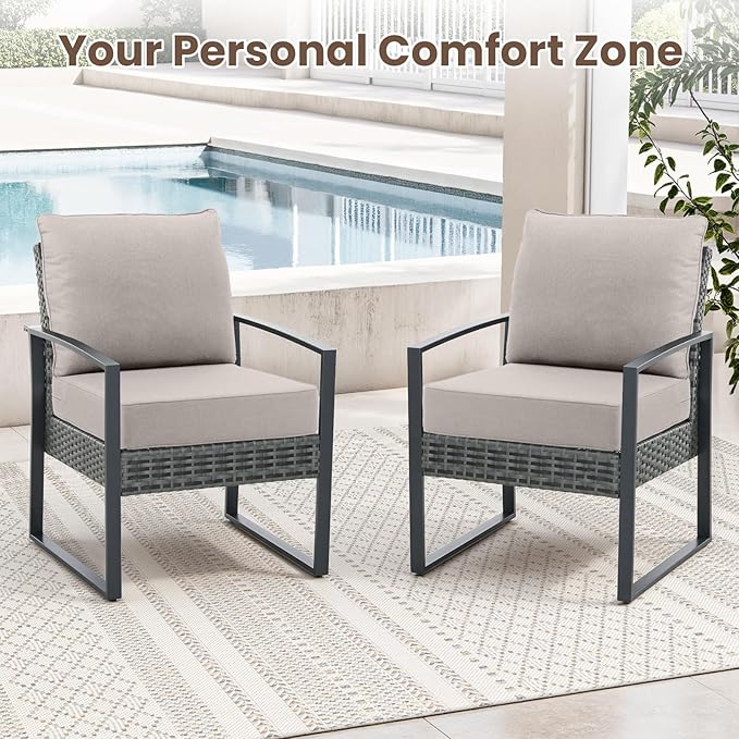 Outdoor Chair Cushions, 6 Inch Thick Patio Seat & Back Cushions Set with Removable Cover, Waterproof Patio Cushions for Outdoor Furniture, 22 x 24 Inch, Beige 2-Set