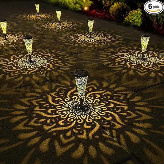 6 Pack Solar Lights Outdoor Garden Decorative Solar Garden Lights with Warm Light Waterproof Solar Pathway Landscape Lights for Path Patio Backyard Walkway Yard Lawn Decor (Black, 6Pcs)