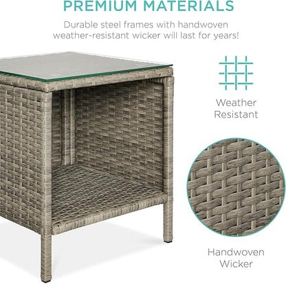 Best Choice Products 3-Piece Outdoor Wicker Conversation Bistro Set, Space Saving Patio Furniture for Garden w/Side Table - Taupe/Cement Gray