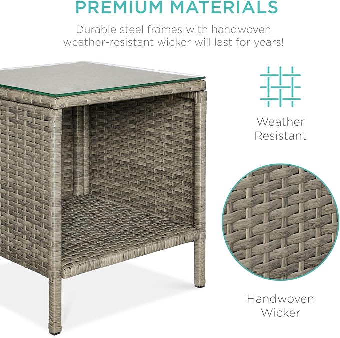 Best Choice Products 3-Piece Outdoor Wicker Conversation Bistro Set, Space Saving Patio Furniture for Garden w/Side Table - Taupe/Slate Green