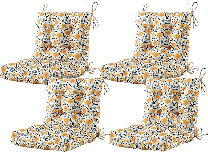 ARTPLAN Seat/Back Outdoor Chair Cushion,Set of 4 Patio Chair Cushion with Tie,Tufted Replacement for Patio Furniture,40x20x4 Inches,4 Count,Floral