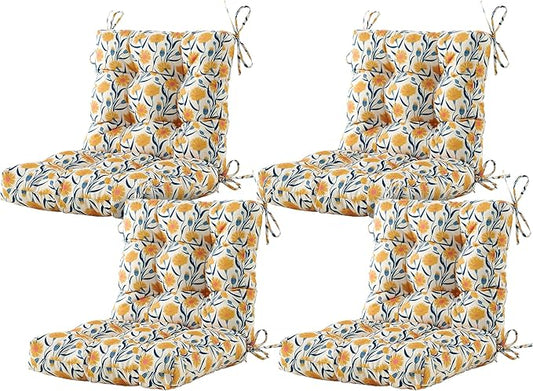 ARTPLAN Seat/Back Outdoor Chair Cushion,Set of 4 Patio Chair Cushion with Tie,Tufted Replacement for Patio Furniture,40x20x4 Inches,4 Count,Floral