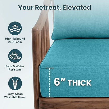 Outdoor Chair Cushions, 6 Inch Thick Patio Seat & Back Cushions Set with Removable Cover, Waterproof Patio Cushions for Outdoor Furniture, 22 x 24 Inch, Sky Blue 2-Set