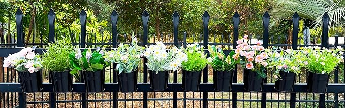 Pack of 10 Railing Planter, Hanging Planter Pot Metal 4 inch for Outdoor Indoor, Railing Fence Flower Pot with Detachable Hook for Small Plants Balcony Patio Garden, Black