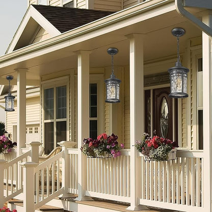 Darkaway Outdoor Pendant Lights for Porch, Outdoor Chandelier Hanging Porch Lights Outside Ceiling Mount Aluminum with Water Ripple Glass for House Gazebo Patio