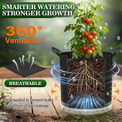 3 Pack 7 Gallon Self-Watering Grow Bags, Thick Nonwoven Fabric Pots with Support Rings and Reinforced Handles, Self-Watering Planters with Bottom Reservoir for Tomatoes Peppers Potatoes and Vegetables
