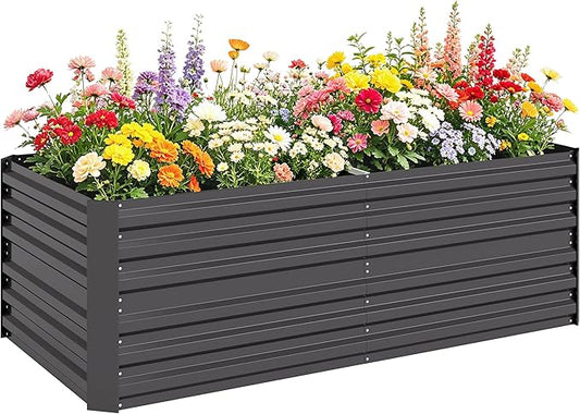 Outsunny Galvanized Raised Garden Bed Kit with Reinforcing Bars, Large and Tall Metal Planter Box for Vegetables, Flowers and Herbs, 6' x 3' x 2', Dark Gray