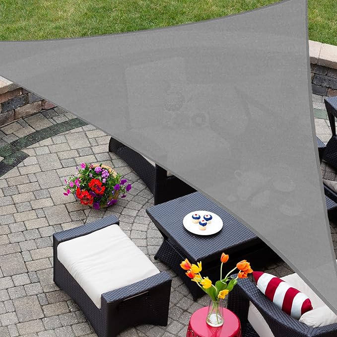 AsterOutdoor Sun Shade Sail Triangle 10' x 10' x 10' UV Block Canopy for Patio Backyard Lawn Garden Outdoor Activities, Gray