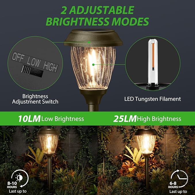 XMCOSY+ Solar Pathway Lights Outdoor, 6 Pack Decorative Bubble Glass Garden Lights, 10/25 LM Brightness Warm White Glow, Auto On/Off Waterproof Landscape Lighting for Yard Walkway Driveway Lawn Patio