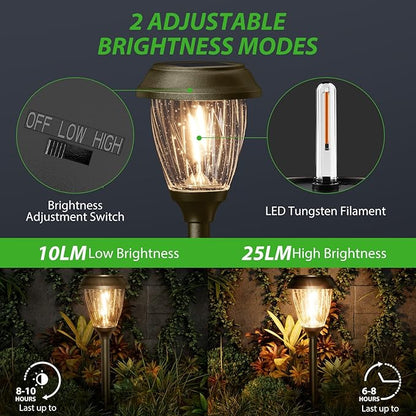 XMCOSY+ Solar Pathway Lights Outdoor, 6 Pack Decorative Bubble Glass Garden Lights, 10/25 LM Brightness Warm White Glow, Auto On/Off Waterproof Landscape Lighting for Yard Walkway Driveway Lawn Patio