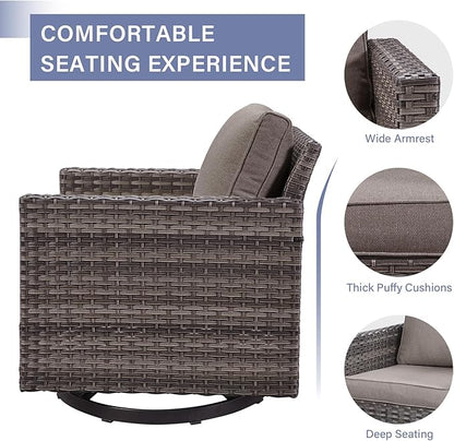 Rilyson Wicker Outdoor Patio Furniture Set - 5 Piece Patio Conversation Set with 2 Swivel Rocker Chairs,2 Rattan Ottoman and 1 Couch for Outside Porch Deck Backyard Garden(Mixed Grey/Grey)