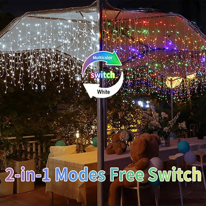 Solar Icicle Lights Outdoor Waterproof - 82Ft 660 LED Icicle Christmas Lights Outdoor with Remote, Cool White and Multi-Color 2in1, Color Changing Icicle String Lights for Wedding Balcony Eaves Decor