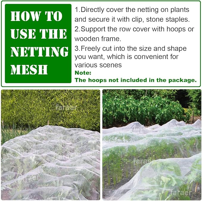 Garden Pest Barrier Netting, Insect Barrier Net 8x24Ft Ultra Fine Protect Netting Thickened Mesh Net Plant Covers for Vegetable Plants Fruits Greenhouse Row Cover Raised Bed Barrier Screen Bugs Out