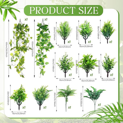 Rtteri 15 PCS Wall Hanging Planter Set with Artificial Greenery, 3 Ceramic Geometric Wall Planters in 3 Sizes, Modern Indoor Decor for Living Room Bathroom Office