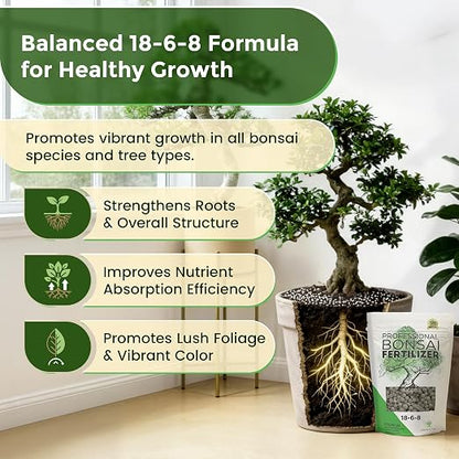 Leaves and Soul Bonsai Fertilizer Pellets |18-6-8 Slow Release Pellets for Seedlings, Mature Plants, All Tree Types | Multi-Purpose Blend & Gardening Supplies, No Fillers | 5.2 oz Resealable Packaging