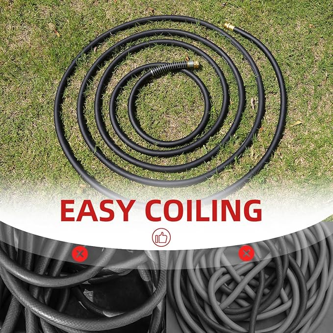 WiseFlow Garden Hose 150FT x 3/4", Heavy Duty Rubber Hose, Water Hose with Five Layered Braiding, Male Female Fittings, 1000PSI Burst, 300PSI Working (Black)
