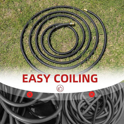 WiseFlow Garden Hose 150FT x 3/4", Heavy Duty Rubber Hose, Water Hose with Five Layered Braiding, Male Female Fittings, 1000PSI Burst, 300PSI Working (Black)