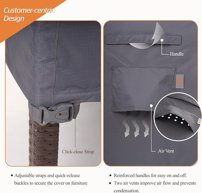 WJ-X3 Rip-Stop Patio Table Cover, Heavy-Duty Waterproof & Windproof Outdoor Furniture Cover, 102" x 78" x 31", Gray