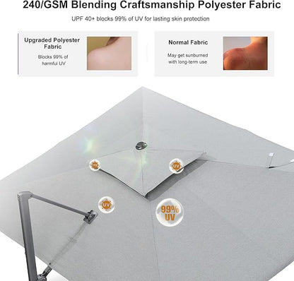 PURPLE LEAF Cantilever Patio Umbrella Outdoor Aluminum Offset Square Umbrella Windproof Heavy Duty Hanging Outside Umbrella for Deck Pool Garden