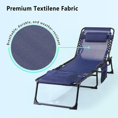 Unovivy Tanning Chairs with Face Hole Set of 2, Patio Lounge Chairs with 5-Position Reclining Back, Portable Folding Outdoor Lounge Chair for Sunbathing, Pool, Patio, Camping