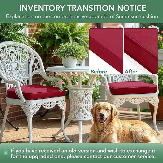 Outdoor Chair Cushions Set of 2: Waterproof & Fade Resistant Patio Furniture Cushions - 18.5 x 16 x 2 Inch Non Slip Round Corner Seat Cushion Pads with Removable Cover for Garden Yard Lawn, Burgundy