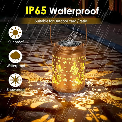 Butterfly Solar Lights Lanterns Outdoor Waterproof, Mothers Day Gifts for Women Grandma, Garden Decor Hanging Solar Light Outdoor for Yard, Patio, Backyard, Porch (2 Pack)