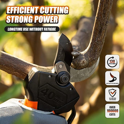 Cordless Electric Pruning Shears 40MM, Kebtek Professional Pruning Shears Battery Powered 21V Brushless Motor 2Pack 2AH Rechargeable Battery-LCD Display Screen (KT940)
