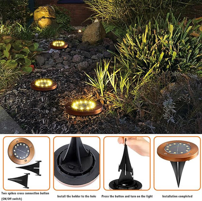 JKIMK Solar Ground Lights Outdoor Waterproof Flat Garden Solar Disk Lights Outdoor Floor Lights 12 LED 4 Pack for Garden Patio Pathway Landscape Driveway Yard Path Decor