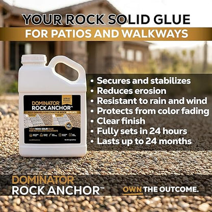 Dominator Rock Anchor 1 Gallon - Rock Glue for Landscaping Gravel & Stone, Ready to Spray, Locks in River Rock, Pea Gravel & Decorative Rock, Prevents Scattering & Washouts, Water-Based