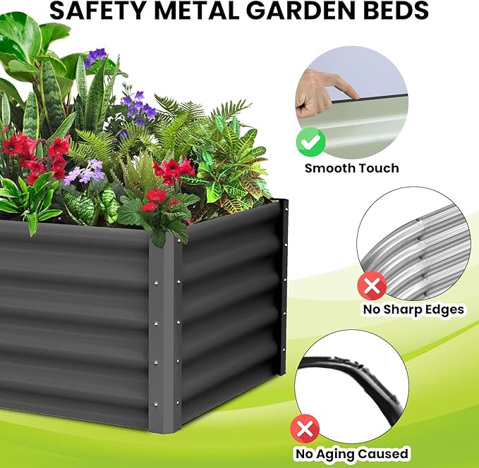 GarveeHome 6 * 3 * 1.5FT Raised Garden Bed Kit, Galvanized Raised Garden Beds Outdoor for Gardening, Above Planter Boxes, Large Garden Bed for Vegetables, Fruits, Dark Grey, 2 Pcs