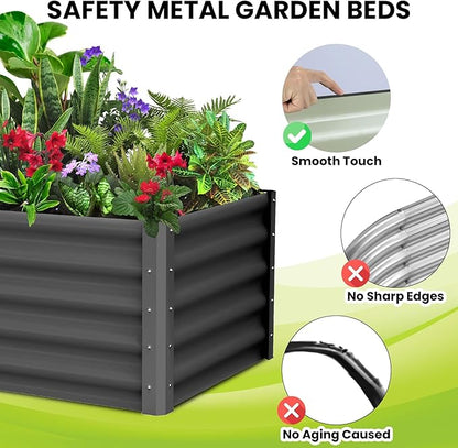 GarveeHome 6 * 3 * 1.5FT Raised Garden Bed Kit, Galvanized Raised Garden Beds Outdoor for Gardening, Above Planter Boxes, Large Garden Bed for Vegetables, Fruits, Dark Grey, 2 Pcs
