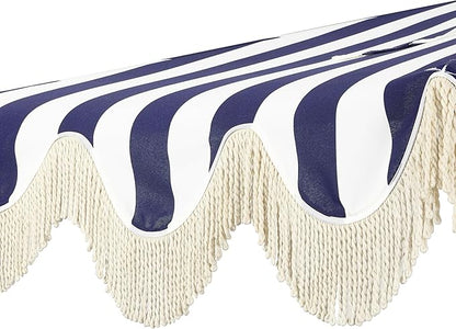 JONATHAN Y Half Umbrella UMB1201I Beverly 9 ft. Designer Classic Scalloped Fringe Market Patio with Crank, Tilt Button and UV Protection in Navy/White, White Pole