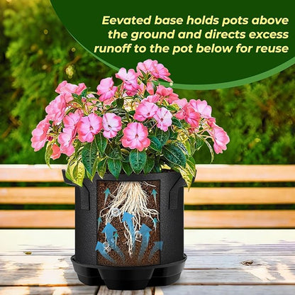 MultiOutools 4 Pack Self Watering Pot Base with 5 Gallon Fabric Grow Bag, Self Water Pots for Indoor Plants, Auto Watering Plant Saucer for Fabric Planters for Garden Outdoors