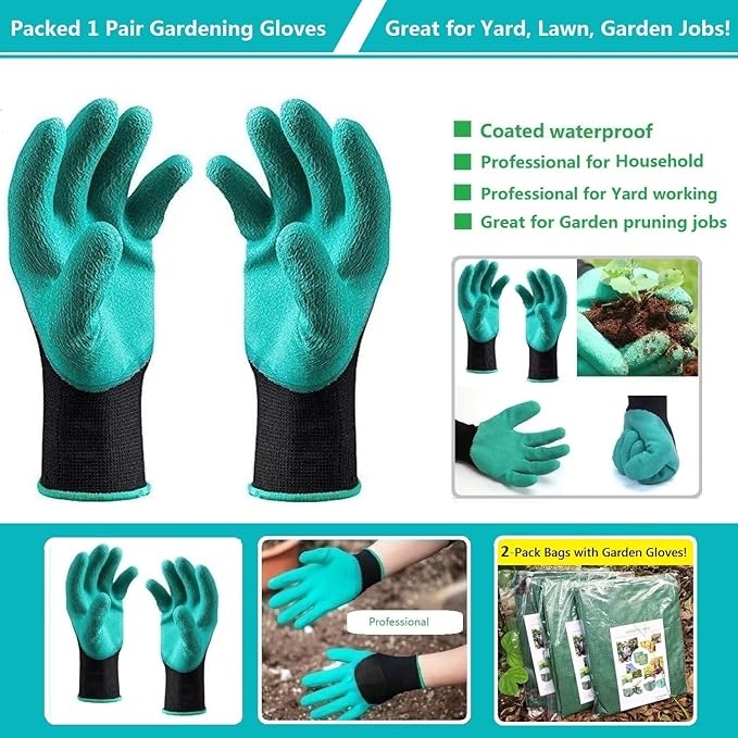 Standard 2-Pack 16 Gallon Yard Lawn Garden Bags (D18, H15 inch) w/Gardening Gloves for Yard Waste Bags,Patio Debris Container,Camping Trash Bin,Recycling Bag,Laundry Bin,Lawn Weeds,Leaf Bag 4 handles
