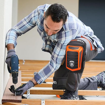 REXBETI New Upgraded Knee Pads for Work, Construction Knee Pads for Men, Heavy Duty Comfortable Anti-Slip Foam Gel Knee Pads for Gardening Flooring and Cleaning, Extra 4 Extension Straps, Orange
