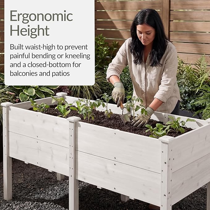 Best Choice Products 72" x 24" x 30" Raised Garden Bed with Extra Deep 16" Depth, Elevated Wood Planter Box Stand for Backyard, Patio, Balcony, Natural Fir Wood - White