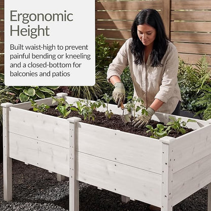 Best Choice Products 72" x 24" x 30" Raised Garden Bed with Extra Deep 16" Depth, Elevated Wood Planter Box Stand for Backyard, Patio, Balcony, Natural Fir Wood - White