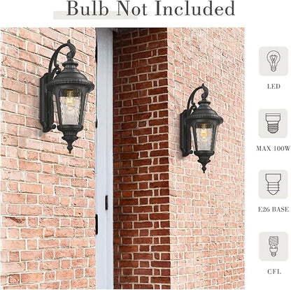 Emliviar 28.4" Large Outdoor Wall Lantern, Farmhouse Exterior Porch Light for House, Black Finish with Water Ripple Glass, XE265B-SW BK