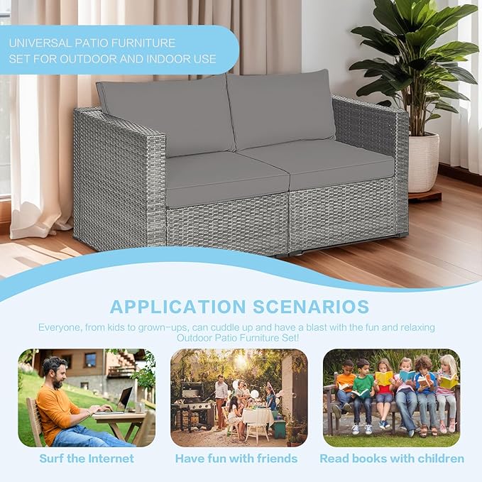 3-Piece Outdoor Patio Sectional Set, Durable Rattan Couch, Waterproof Sofa for Your Villa, Balcony, Porch, Backyard, Deck, Grey