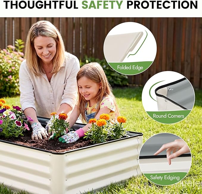 INNO STAGE Galvanized Raised Garden Bed Kits, 6x3x1ft Metal Raised Garden Beds Outdoor, Large Steel Raised Planter Bed with Gloves for Vegetables & Flowers Patio Ground Planter Box (White, 2PCS)
