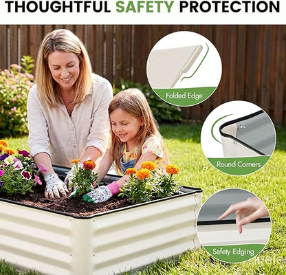 INNO STAGE Galvanized Raised Garden Bed Kits, 6x3x1ft Metal Raised Garden Beds Outdoor, Large Steel Raised Planter Bed with Gloves for Vegetables & Flowers Patio Ground Planter Box (White, 2PCS)