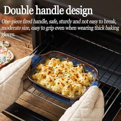 Ceramics Au Gratin baking Dishes Set of 2, Baking Tray Bake ware, 12.3 oz Ramekins, for Pie Pan, Appetizer, Tart, Dessert, Quiche, Oven Small dish, individual dishes, Rectangular 9 Inch