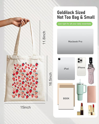 Double-Sided Canvas Tote Bag for Women with Magnetic Snap, Wide Strap & Inner Pocket for Work, Shopping, Travel