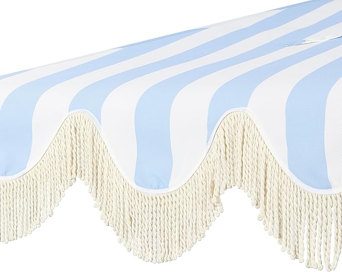 JONATHAN Y Half Umbrella UMB1201J Beverly 9 ft. Designer Classic Scalloped Fringe Market Patio with Crank, Tilt Button and UV Protection in Light Blue/White, White Pole
