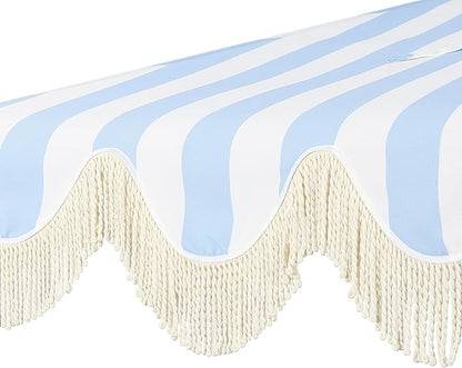 JONATHAN Y Half Umbrella UMB1201J Beverly 9 ft. Designer Classic Scalloped Fringe Market Patio with Crank, Tilt Button and UV Protection in Light Blue/White, White Pole
