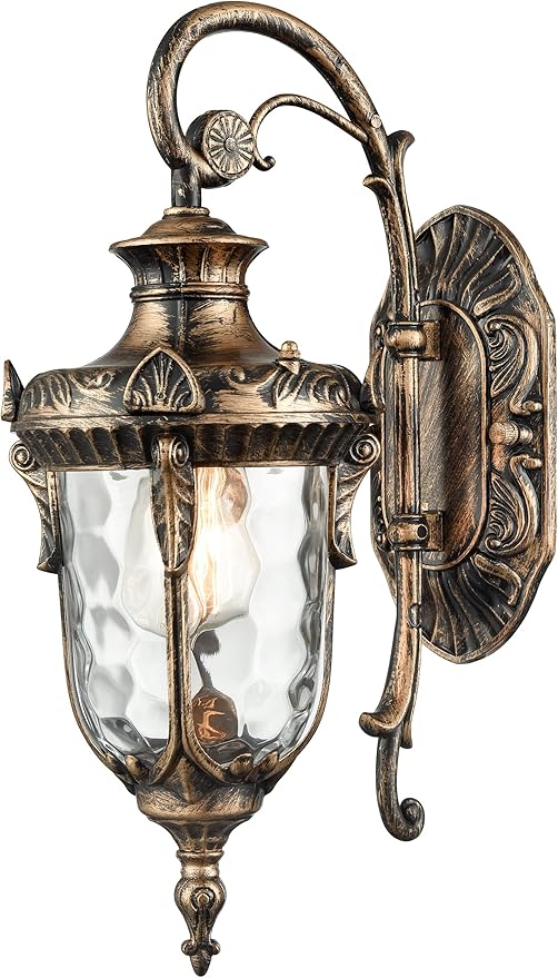 SAMTEEN Bronze Outdoor Light Fixtures Wall Mount 15.8" H Waterproof Exterior Wall Sconce with Hammered Glass Shade Outside Porch Light for House Garage Front Door